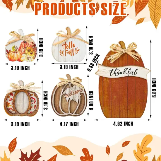 5 Pcs Fall Wooden Pumpkin Tabletop Signs(Brown) {2}