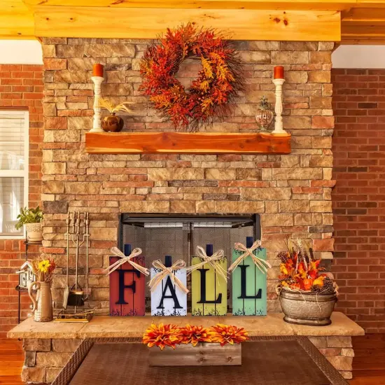 4 Pcs Wood Pumpkin Block Fall Tabletop Decor {4}