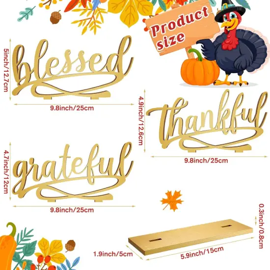 3 Pieces Thanksgiving Fall Letter Tabletop Sign Decoration(Gold) {3}