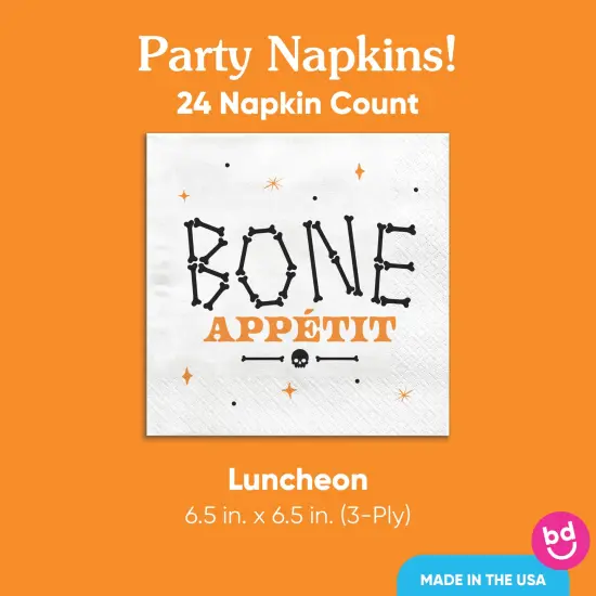 Big Dot of Happiness Bone Appetit Party Napkins, Skeleton Halloween Party Decor, White 3-Ply Paper Luncheon Napkins - 24 Count {5}
