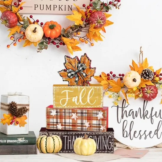 4Pcs Fall Wood Block Signs Table Decor {2}