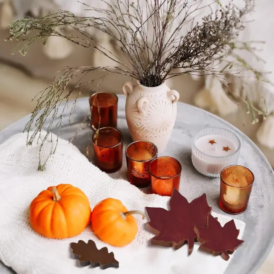 6 Pcs Fall Maple Leaves Wood Sign Tabletop Decorations {4}