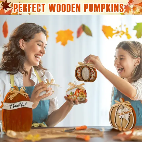 5 Pcs Fall Wooden Pumpkin Tabletop Signs(Brown) {4}