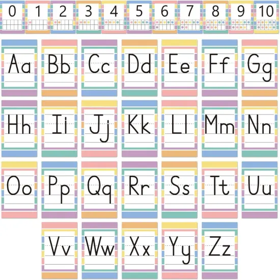 37 PCS Pastel Colors Stripes Classroom Alphabet Number Educational Poster Cards {1}