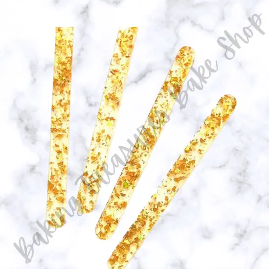 Flake Glitter Acrylic Popsicle Sticks- Gold {1}
