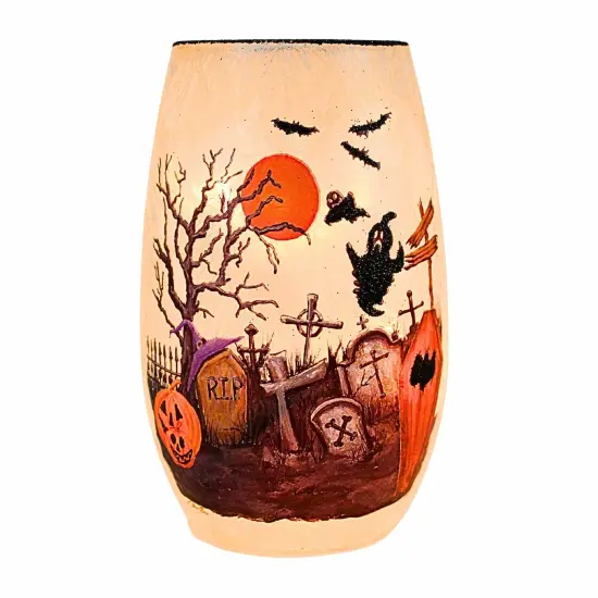 Stony Creek 5.0 Inch Spooky Season Pre-Lit Small Vase Halloween Lighted Glass Accent , Halloween Decor Spooky Season Lighted Halloween Cauldron {5}