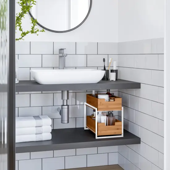 Seville Classics 2-Tier Bamboo Sliding Baskets White {3}