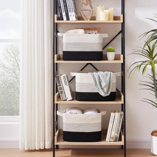 Storage Baskets for Organizing, Woven Baskets for Shelves, Rectangle Decorative Organizer for Storage Clothes, Toy, Books, Towels Nursery Bins 3 Pack (Gradient Black) {10}