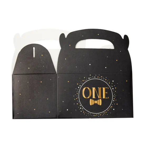 24 Pack Decorations for Boys 1st Birthday Party Favor Treat Box, Gable Boxes Decorations (Black) {6}