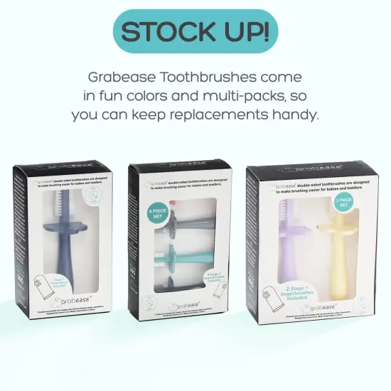 Grabease Baby Toothbrush Double Sided - Training Finger Toothbrush for Toddler Infant, BPA-Free & Phthalate-Free for Baby & Toddler, 2 Pack, Teal and Gray Grey {6}