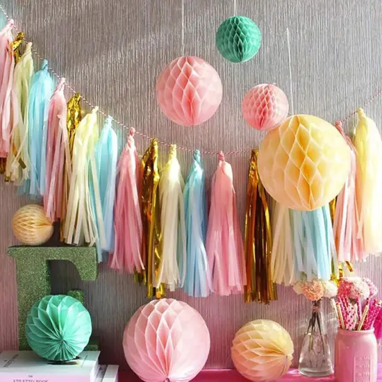 Shiny Tassel Garland Tissue Paper Tassel Banner,Table Decor,DIY Kits for Mermaid Party, Tassels Party Decoration,Pack of 20(Lavender,Light Blue,Mint,Silver) {3}