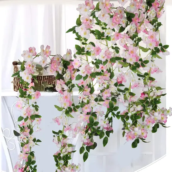 Artificial Cherry Blossom Flower Vine Pink Hanging Cherry Blossom Flower Silk Garland Hanging Vines Faux Flowers for Outdoors Spring Wedding Party Home Table Centerpiece Arrangement Decor {4}