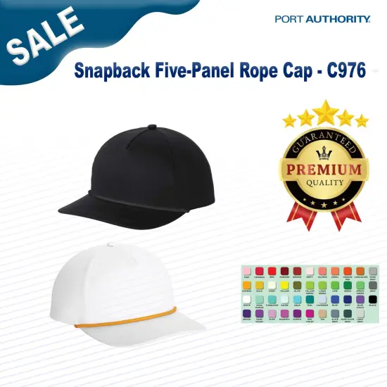 Port Authority&reg; Snapback Five Panel Rope Cap White/ Black {3}