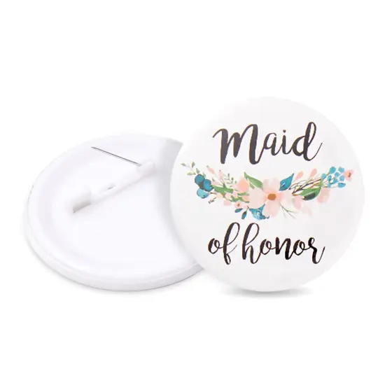 16 Pack - Bridal Party Pins - Wedding Party Buttons - Bridesmaid Gifts, Favors & Gifts, Team Bride, Maid of Honor Party Supplies, White, 8 Unique Designs {6}