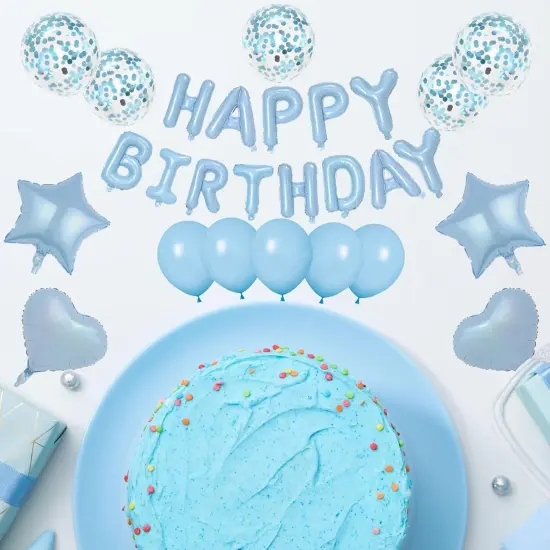 27 Pcs Light Blue Birthday Decorations Heart Foil Balloons Confetti Balloons Kit {4}