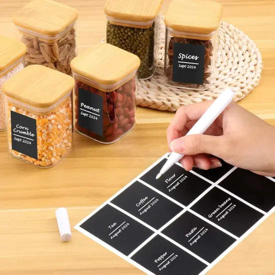 Glass Spice Jars with Bamboo Lids - 9 Oz Small Square Storage Jars with Airtight Lids Clear Pantry Food Storage Containers Glass Canister Set with Labels for Kitchen Coffee Sugar Flour(Set Of 10) {2}