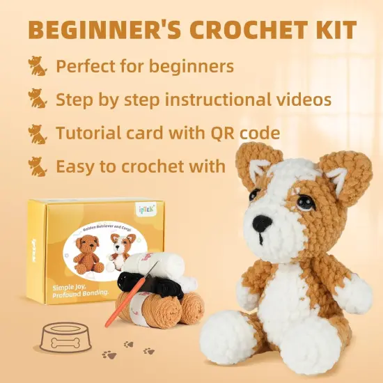 Crochet Kit for Beginners, Learn to Crochet, Include Easy Knitting Soft Yarn, Step-by-Step Video Tutorial, Hook, Holiday Birthday Gift for Adults and Kids(2 Pack Dog) {5}