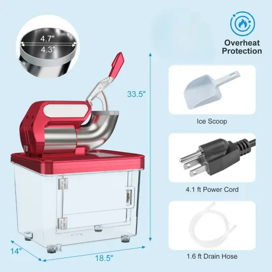10 Gallon Storage Ice Crusher with Stainless Steel Dual Blades and Waterproof Safety Switch Red {6}