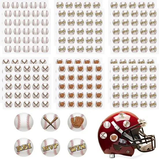 300 Pcs 12 Sheets Baseball Helmet Stickers 1.18 Inch Waterproof Round Helmet Vinyl Decals for Baseball Helmet Award Laptop Water Bottle Scrapbook Sport Party {1}