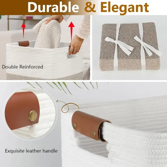 Laundry Hamper 96L Extra Large Laundry Basket, Woven Blanket Basket, Cotton Woven Storage Hamper with Handles for Living Room, Large Baskets for Pillows, Blankets, Clothes-Gradient Yellow {3}