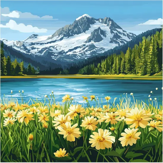 Daisy Flower Paint by Number Kits, North Cascades National Park Paint by Numbers for Adults, Mountains and Lake Acrylic Painting for Home Wall Decor {1}