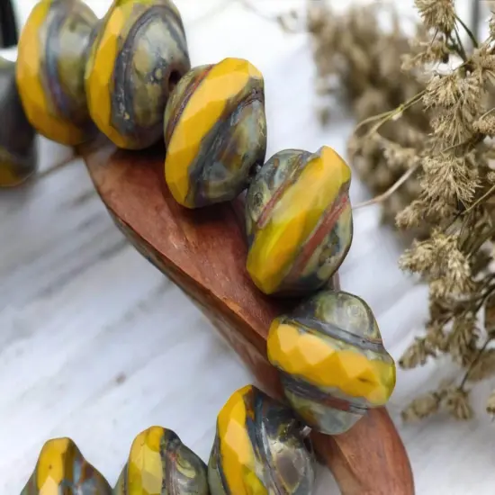 *15* 9x7mm Golden Mustard Opal Picasso Saturn Beads {4}