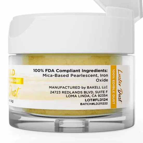 Bakell - 24K Gold Luster Dust (4g, 1x Jar) Edible Vegan Dust & Paint for Baking, Desserts and Beverages {5}