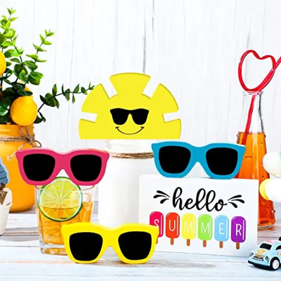 5 Pcs Hello Summer Tiered Tray Decor Wooden Sunglasses Table Decor Set Rustic Tabletop Decoration Farmhouse Sunshine Flower Wood Table Sign Centerpieces Summer Decorations for Home Office Shelf {1}