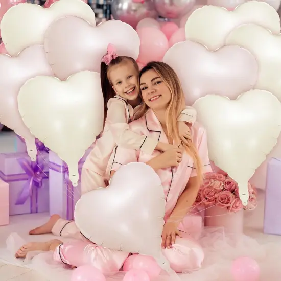 12 PCS Pink Cream Heart Balloons, 18 Inch Large Pink Cream Heart Foil Balloons Reusable Love Balloons for Valentines Engagement Brithday Baby Shower Wedding Party Decorations {4}