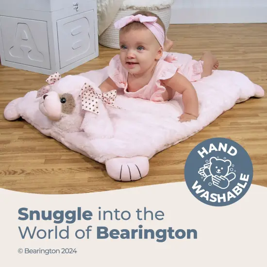 Bearington Baby Wiggles Tummy Time Mat, 30 x 23 Inch Pink Puppy Dog Plush Stuffed Animal Baby Mat Blanket {3}