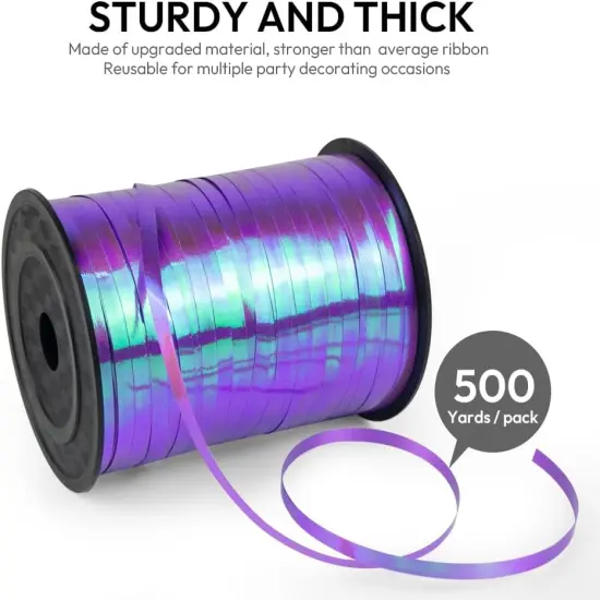 500 Yards 3/16" Iridescent Curling Ribbon Dark Purple, Laser Balloon String 1 Roll for Gift Wrapping, Holographic Curly Balloon Ribbon {2}
