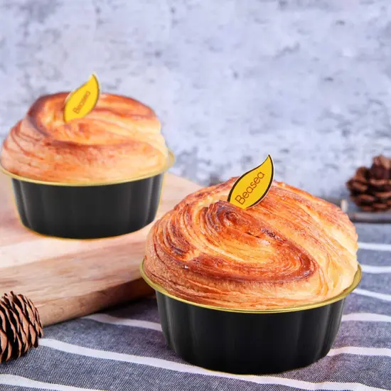 Disposable Ramekins with Lids, 8 oz 50 Pack Black Gold Aluminum Foil Cups, Disposable Creme Brulee Muffin Cupcake Baking Cup Mini Pudding Cups for Party Wedding Birthday {4}