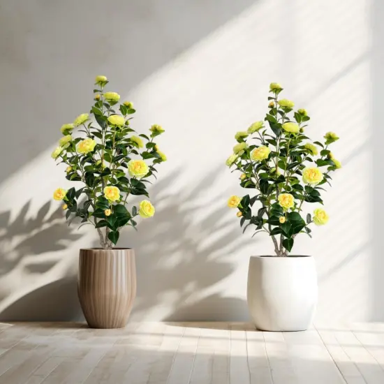 Artificial Camellia Tree 3.4ft Fake Trees pseudophyte (2, Yellow) {5}