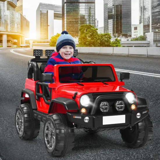 2-Seat Ride-On Car Truck with Remote Control, LED Lights, Music and Safety Features Red {2}