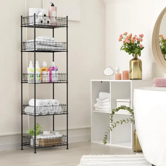 5-Tier Metal Water Bottle Organizer &ndash; Freestanding Floor Storage Rack with Adjustable Baffles, 60.6" Height, Space-Saving Beverage Shelf for Kitchen, Pantry, Living Room (Black) {5}