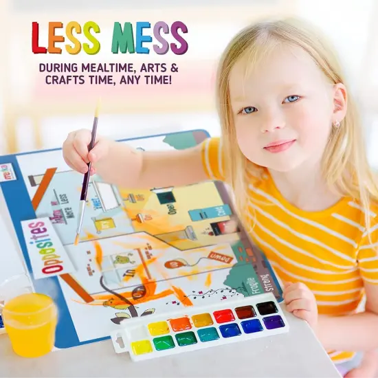 merka Kids Placemat, 4 Pack Toddler Educational Placemats 17x11 in, for Dining Table Features Days of the Week, Numbers 1-100, Months, Opposites, Silicone Reusable Wipeable Mats {6}