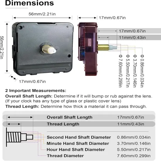Clock Movements 11mm/0.43in Thread Length (Thick Shaft, 3 Set, 227S) {3}