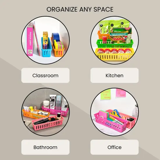 12-Pack Pencil Holder Trays and Organization Baskets - Plastic Caddy for Desk and Elementary Teacher Supplies for Classroom Decoration {3}
