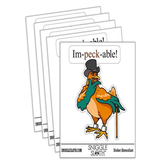 Water Bottle Sticker Set Impeccable Dapper Chicken Top Hat Cane Cute Waterproof Vinyl Stickers Pack Decal, Skateboard, Laptop, Car, Window, Bumper - 5 Pack {2}