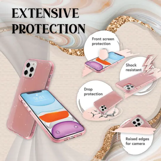 Insten Glitter Case Compatible with iPhone 12 Pro / iPhone 12 Case 6.1 Inch, Soft TPU Sparkle Protective Cases, Shock Absorption, Crystal Clear Pink Bling Shinny Slim Cover for Women Girls {2}
