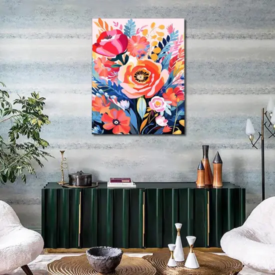 Colorful Flowers Paint by Numbers Adult Floral Adults' Paint-by-Number Kits Abstract Watercolor DIY Paint by Numbers for Adults Oil Hand Painting Canvas Art Crafts 16x20 Inch Without Frame {2}