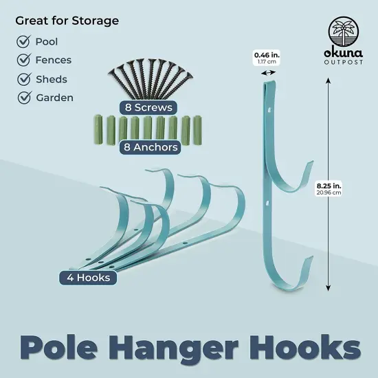 Set of 4 Pole Hanger Hooks for Pool Supplies, Lightweight Garden Tools (Blue) {2}