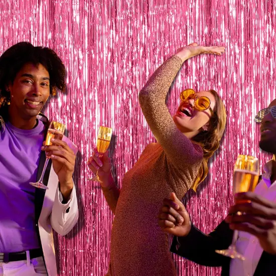 2 Pack Pink Backdrop Party Decorations Tinsel Curtain Party Backdrop Foil Fringe Birthday Decorations Photo Booth Streamer Backdrop Pink Theme Bachelorette Graduation Party Decorations {4}