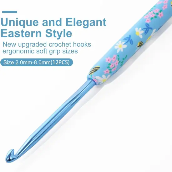 Crochet Hooks Set, 12 Sizes 2.0mm(B)-8.0mm(N) Ergonomic Handle for Arthritic Hands, Soft Rubber Grip Knitting Needles Kit {2}