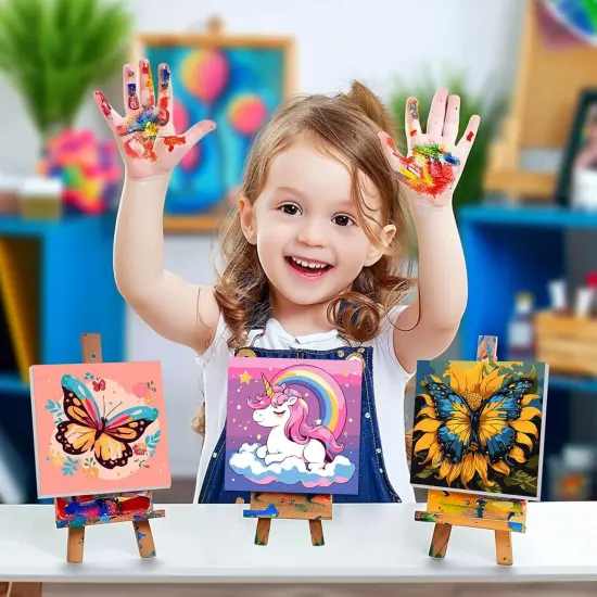 2 Pack Paint by Numbers Kit for Kids Ages 4-12, Butterfly Art Set with 8x8 Inch Framed Canvases, Complete Painting Kit Includes Brushes & Paints, Beginner-Friendly DIY Animal Canvas Art for Children {2}