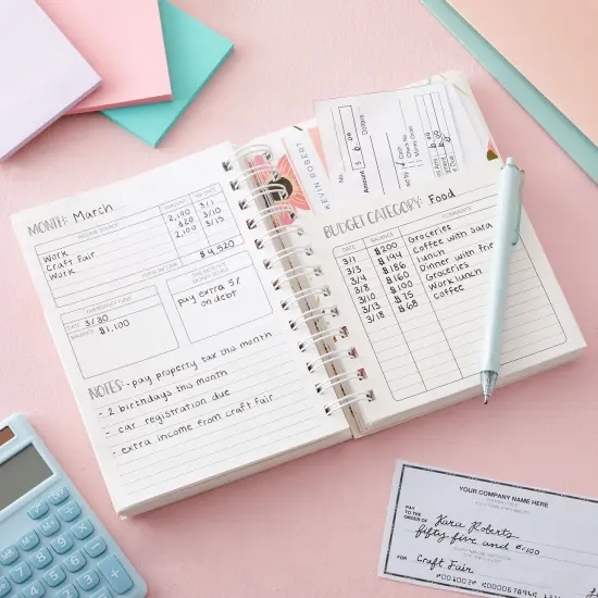 Floral Monthly Budget Planner, Bill Organizer with 24 Pockets, Debt Payoff Tracker, Payment Checklist (5 x 7 In) White {3}