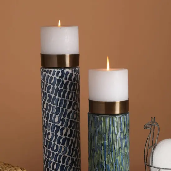 Bone with Resin Inlay Candle Stand with Brass Top - 4" x 15.5" {1}