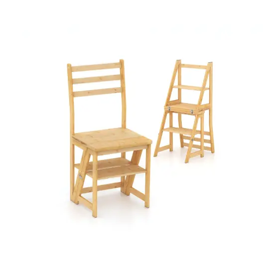 3-in-1 Multi-functional Foldable Display Plant Stand Ladder Chair with 2 Side Locking Buckles Natural {8}