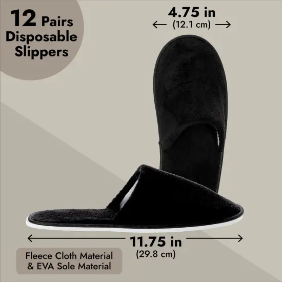 12 Pairs Disposable Slippers for Guests, Bulk Pack for Hotel, Spa, Shoeless Home, Black (US Men Size 11, Women 12) {4}