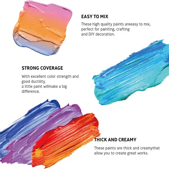 Acrylic Paint Set 24 Colors Craft Paints in Tubes with 10 Art Brushes Rich Pigment for Artists Beginners Kids Painting on Canvas Wood Fabric Crafts, 36ml/Tube {3}